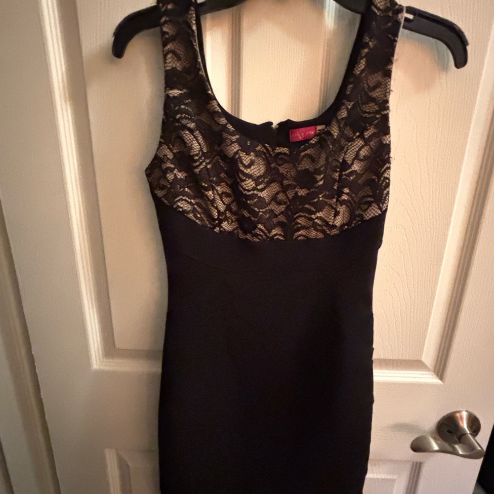 Black Dress with Gold Lace Bodice